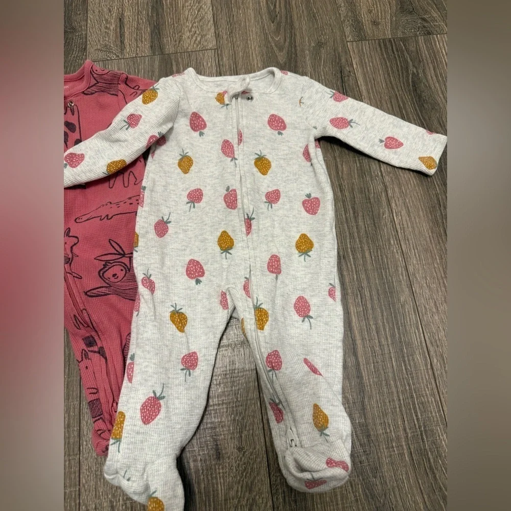 Carters Baby Girl Waffle Zip One Piece  Pajamas Set Of 2 3-6 Months Pink Gray